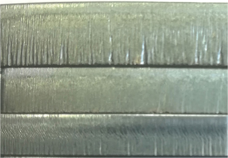 Рис. 3. Фото частей боковых поверхностей резания конструкционной стали толщиной 6 мм,  8 мм и 10 мм
