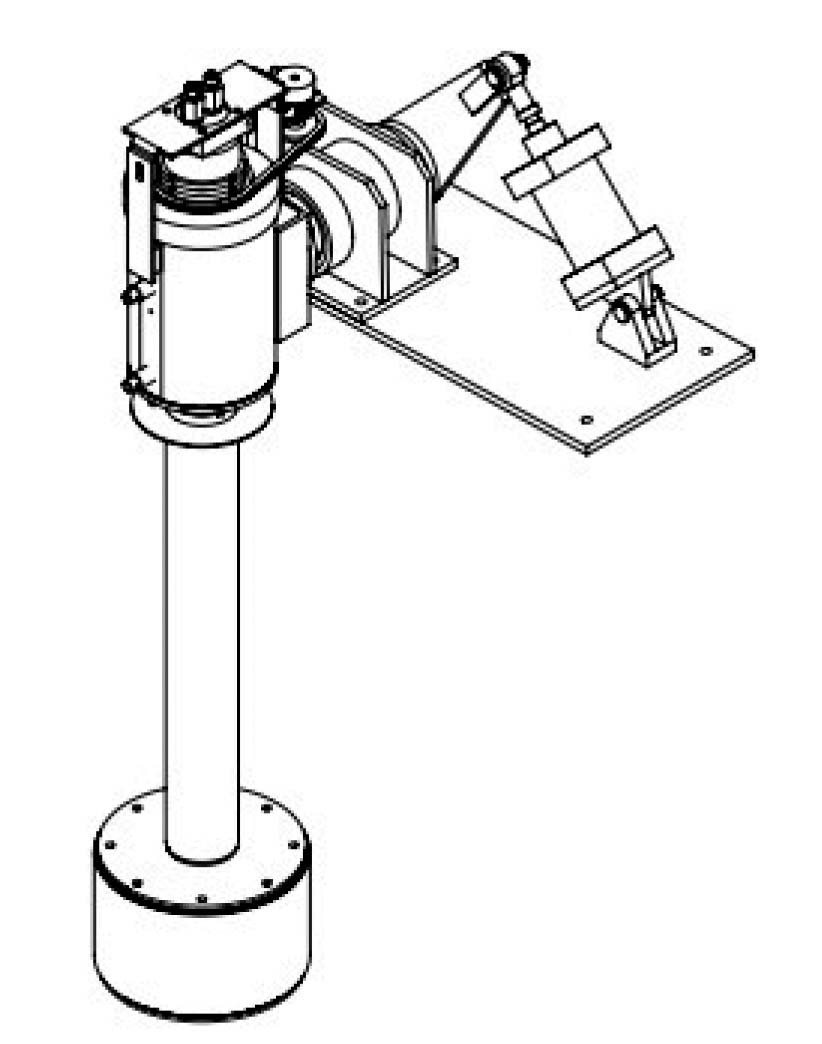Рис. 3. Измерительный ролик с водоохлаждаемой конструкцией, оснащенный механизмом пневмопривода прижима к слитку