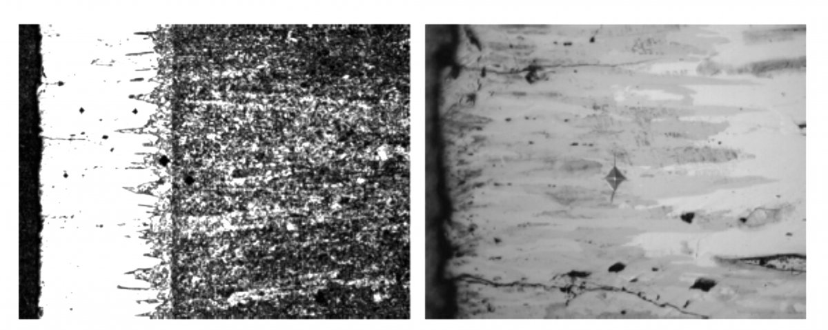 Рис. 13. Микротрещины в боридном слое 20Х после обработки по технологии «Карбо-бор»