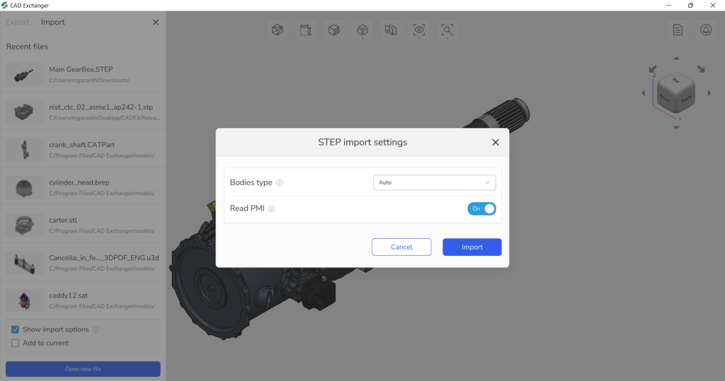1-3 Новый интерфейс - Настройки импорта в новом интерфейсе CAD Exchanger.png